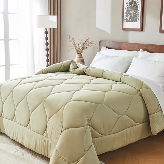 Bestier Sorona Eco Fabric Queen Size Comforter | All-Season Boho Duvet Insert with Anti-Clump Tech | Luxury Hotel Winter Warm  Close-Fitting Down Alternative, Olive Green (90x90 inches)