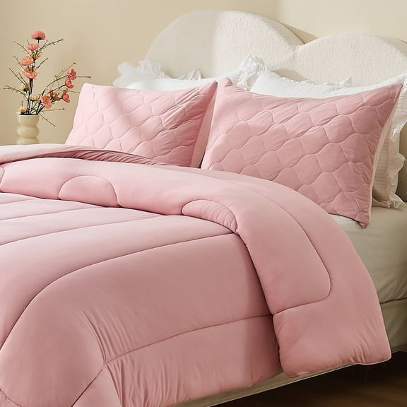 Bestier Pink Full Size Comforter Set | 3-Piece Soft & Fluffy Sorona Plant-Based Fiber All Season Bedding with Pillowcases, Skin-Friendly, Wrinkle Resistance, Moisture Wicking