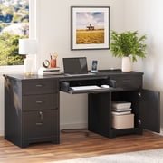 Bestier Computer Desk with 5 Drawers, 59 Office Desk with Storage, Modern Executive Desk with File Drawers and Storage Cabinets, Charging station, Keyboard Tray, Suitable for Study& Bedrooms Black