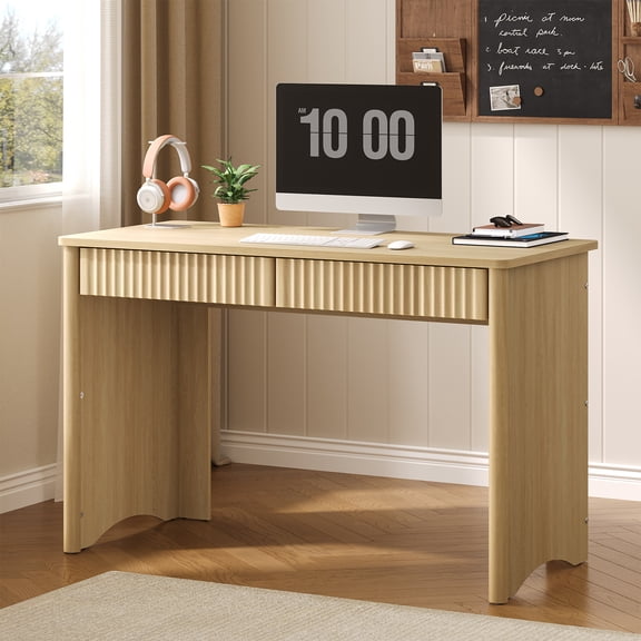 Bestier Computer Desk with 2 Storage Drawers 47 inch Wood Writing Desk Workstation Study PC Table for Home Office Bedroom Dorm, Log