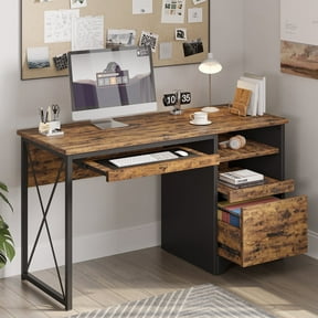 Bestier 47 inch Computer Desk with Storage File Drawer & Keyboard Tray, Home Office Writing Desk Work Study Table for Small Space, Rustic Brown
