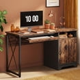 thumbnail image 1 of Bestier 47" Computer Desk Reversible Home Office Desk Executive PC Table with Keyboard Tray and Storage Cabinet, Rustic Brown, 1 of 16
