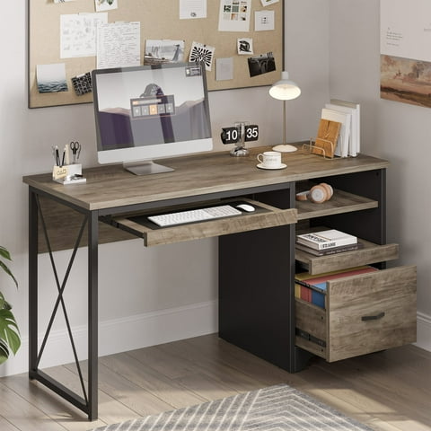 Bestier 47 inch Computer Desk with Storage File Drawer & Keyboard Tray, Home Office Writing Desk Work Study Table for Small Space, Wash Gray