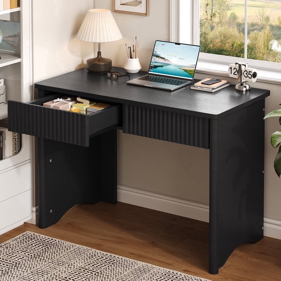 Bestier Computer Desk with 2 Storage Drawers,Home Office Writing Study Desk PC Table for Small Space,Black