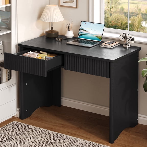 Bestier Computer Desk with 2 Storage Drawers,Home Office Writing Study Desk PC Table for Small Space,Black
