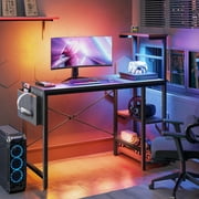 Bestier Computer Gaming PC Desk 44 inch Gamer Table with LED Lights, Reversible 4 Tier Storage Shelves, Black