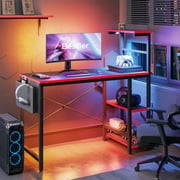 Bestier Computer Gaming PC Desk 44 inch Gamer Table with LED Lights, Reversible 4 Tier Storage Shelves Carbon Fiber