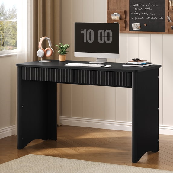 Bestier Computer Desk with 2 Storage Drawers 47 inch Wood Writing Desk Workstation Study PC Table for Home Office Bedroom Dorm, Black
