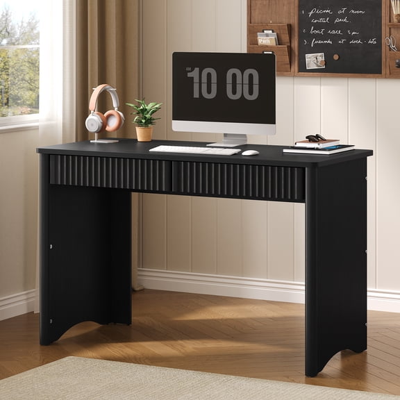 Bestier Computer Desk with 2 Storage Drawers 47 inch Wood Writing Desk Workstation Study PC Table for Home Office Bedroom Dorm, Black