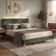 thumbnail image 1 of Bestier Corduroy Upholstered King Bed Frame with Adjustable Headboard, Platform Bed Frame with LED Light, Solid Wood Slats, No Box Spring Needed, Green, 1 of 8