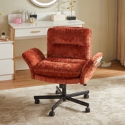 Bestier Criss Cross Office Chair with Flip-Up Arms, Side Pockets, Velvet Vanity Chair, Adjustable Height, Comfy Swivel Computer Chair for Home Office, Vanity Room, Makeup Room, Bedroom, Sunset Orange