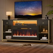 Bestier Fireplace TV Stand for 70-80 Inch TVs with 36" Electric Fireplace, Entertainment Center with Fireplace for Living Room Featuring 3D Crystal Flame, RGB Lighting & Easy Assembly in Black Marble