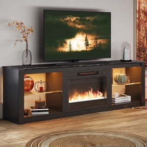 Bestier Fireplace TV Stand for 75 inch TVs,TV Stand with Fireplace & 23 inch Electric Fireplace, Modern Entertainment Center with Fireplace for Living Room or Bedroom, RGB Lighting, Black