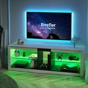 Bestier Entertainment Center with LED Lights TV Stand Media Console Table for TVs up to 60" in Light Grey
