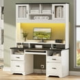 thumbnail image 1 of Bestier Executive Desk with Hutch, 77.8" H Modern Wood Computer Desk with Drawers,Charging Station, LED Light, Fluted Storage Cabinet, Keyboard Tray, 59" W Office Desk for Home Office, White, 1 of 12