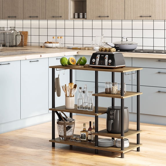 Bestier Farmhouse Baker's Rack 5 Tier Microwave Oven Stand for Kitchen, Retro Oak