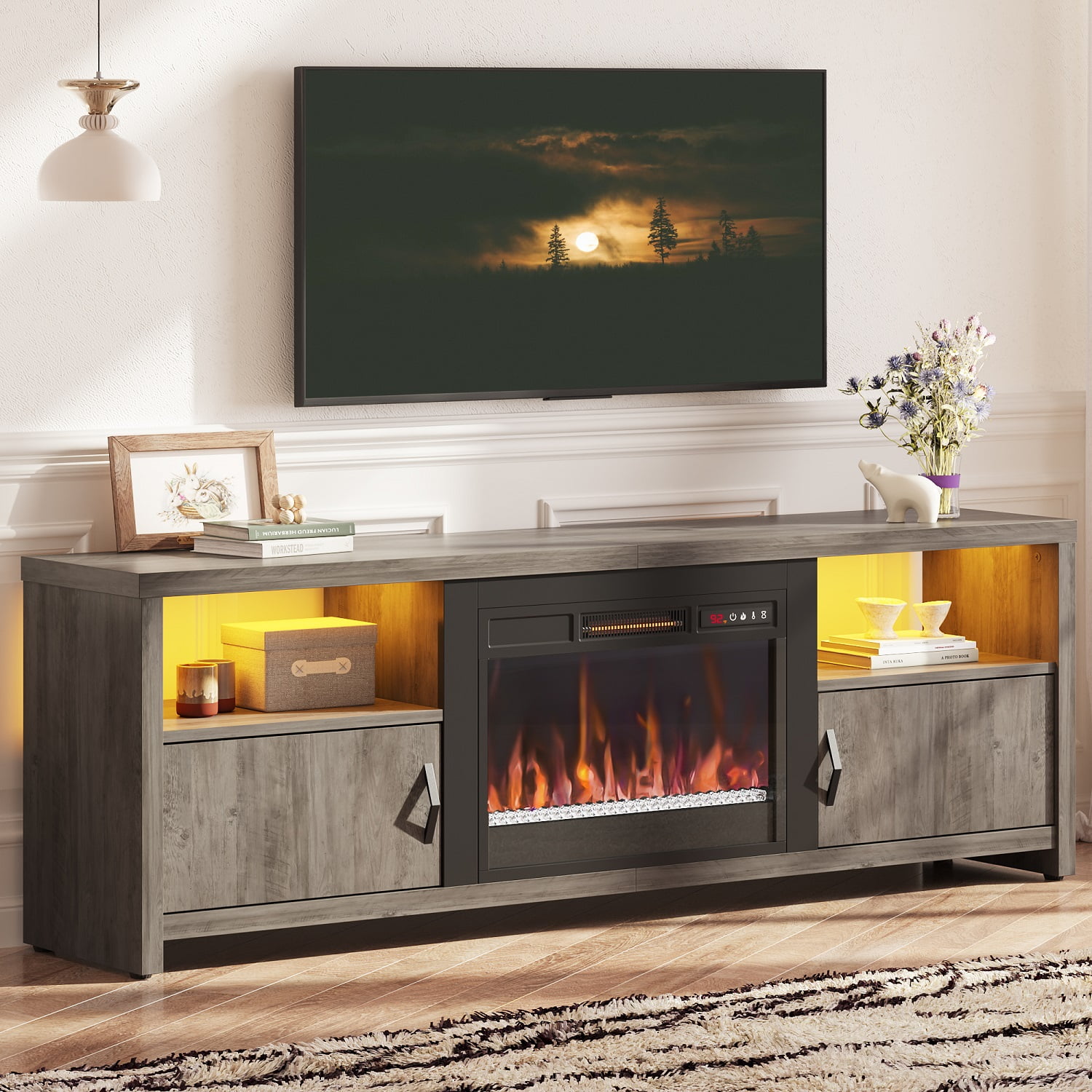 Bestier Farmhouse Electric Fireplace TV Stand for TVs up to 80
