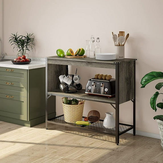 Bestier Farmhouse Kitchen Island with Storage, Portable Coffee Bar Shelf Console Table, Grey