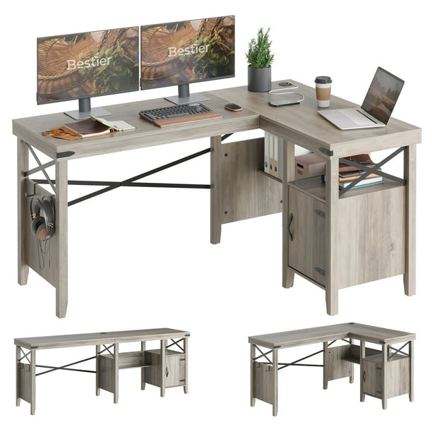 Bestier Farmhouse LShaped Computer Desk 60" Home Office Desk with