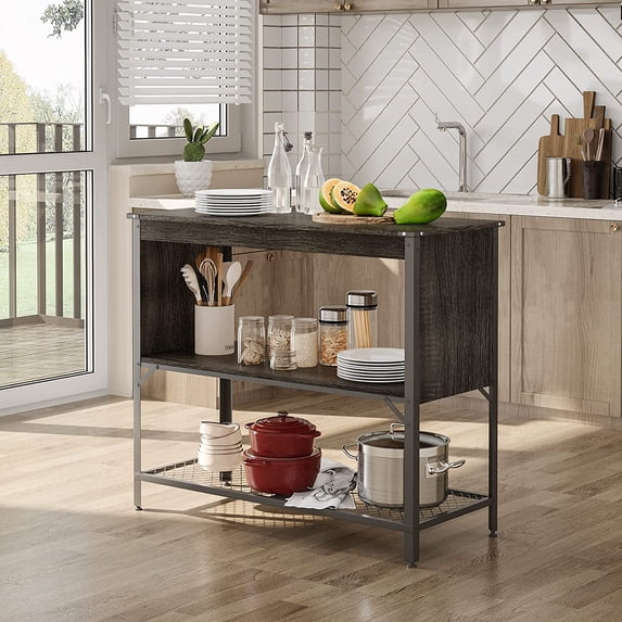 Bestier Farmhouse Portable Small Kitchen Island with Storage Coffee Bar Shelf Black