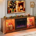 thumbnail image 1 of Bestier Fireplace TV Stand with 23" Electric Fireplace for TVs up to 70 inch, LED Light Entertainment Center with Adjustable Shelf, Modern Media Console with Highlight Cabinet for Living Room, Brown, 1 of 10