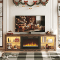 thumbnail image 1 of Bestier Fireplace TV Stand for 75" TVs,Entertainment Center and Media Console with 23" Electric Fireplace, Remote Controlled RGB LED Lighting System and Adjustable Tempered Glass Shelves Rustic Brown, 1 of 15