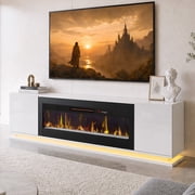Bestier 70" Fireplace TV Stand with 36" Electric Fireplace, Mornden Entertainment Center for TVs up to 75", LED Lights, Glass Door & Adjustable Shelves for Livi