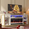 thumbnail image 1 of Bestier Fireplace TV Stand for TVs Up to 80 Inches with 36-Inch Electric Fireplace, White Marble, 1 of 11