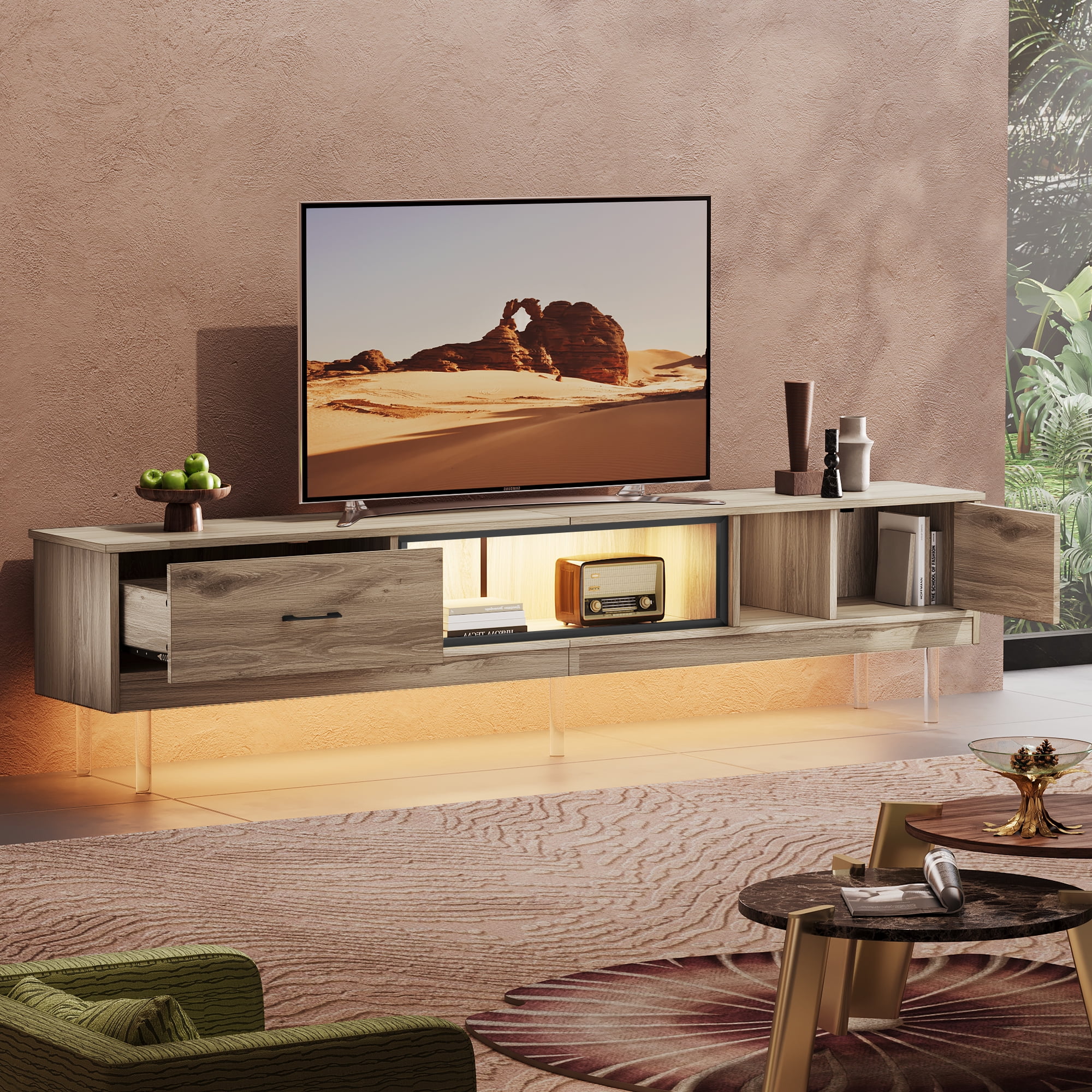 Bestier Floating TV Stand for TVs up to 90 LED Entertainment Center for Living Room Walnut Walmart
