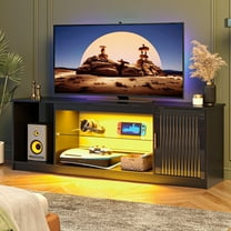 Bestier Fluted TV Stand for TVs up to 65 inch with LED Lights, High Glossy Entertainment Center with Storage Cabinet & Shelves, Black
