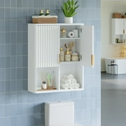 Bestier Medicine Cabinet Fluted  Wall Cabinets with 2 Door & Adjustable Shelves, Over The Toilet Storage Cabinet, White
