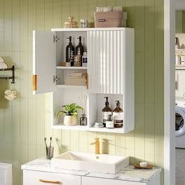21 in. x 29 in. Wood Surface Mount Medicine Cabinet with Baskets in White with Beveled Mirror 21 in. x 29 in. Wood Surface Mount Medicine Cabinet with Baskets in White with Beveled Mirror