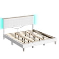 thumbnail image 1 of Bestier Full Platform Bed with Adjustable Storage Headboard Shelf, LED Corduroy Upholstered Bed Frame, Light Gray, 1 of 1