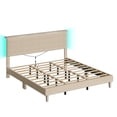 thumbnail image 1 of Bestier Full Platform Bed with Adjustable Storage Headboard Shelf, LED Corduroy Upholstered Bed Frame, Taupe, 1 of 1