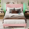 thumbnail image 1 of Bestier Full Size Bed Frame Upholstered Platform Bed with LED Light & Adjustable Storage Headboard for Bedroom, Pink, 1 of 10