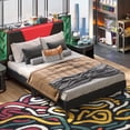 thumbnail image 1 of Bestier Full Size Bed Frame with LED Adjustable Storage headboard, PU Leather Upholstered Platform Bed, Black& Red, 1 of 10