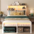 thumbnail image 1 of Bestier Full Size Bed Frame with LED Headboard & Charging Station, Metal Platform Bed with 15.7'' Large Under Bed Storage, White, 1 of 10