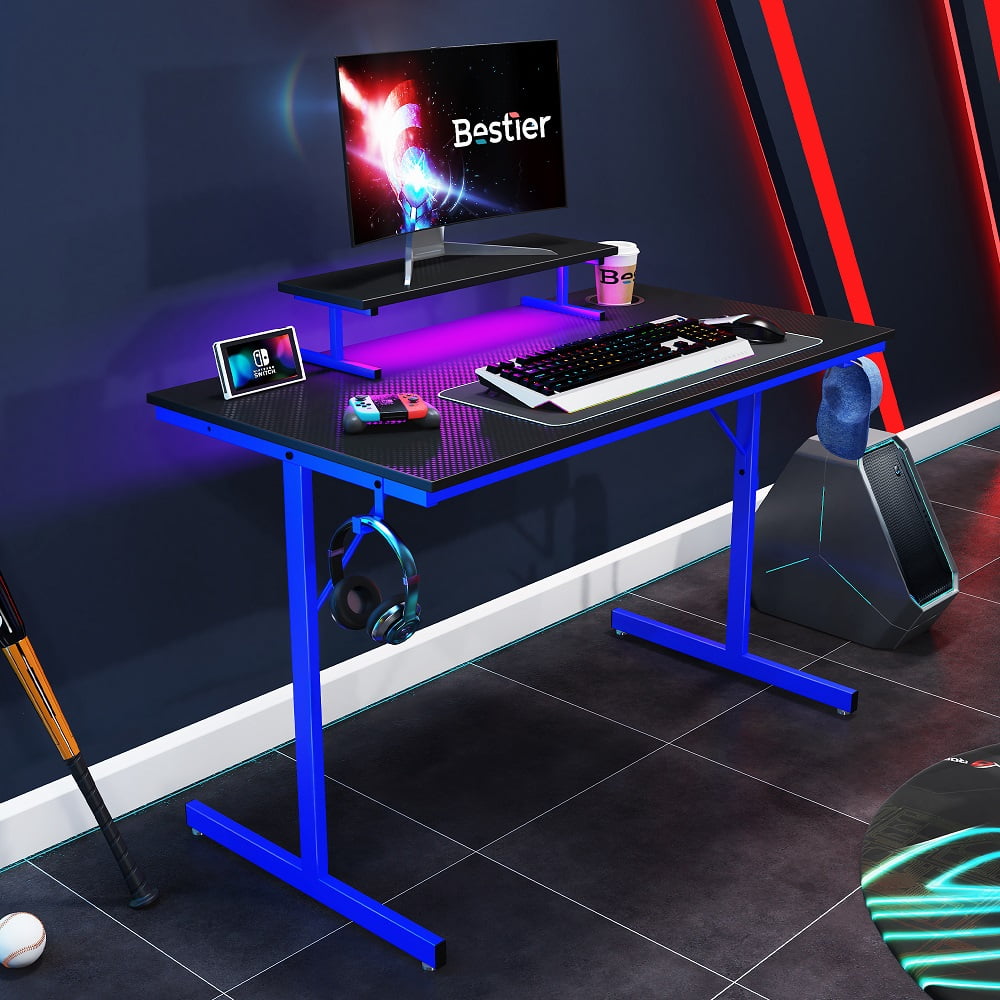 Bestier Gaming Desk 44 LED Lights Ergonomic Table Home Office