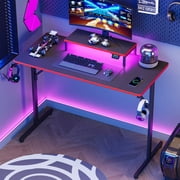 RSPGAME Gaming Desk PC Computer Office Gamer Table Desk with LED Lights & Monitor Stand in Red