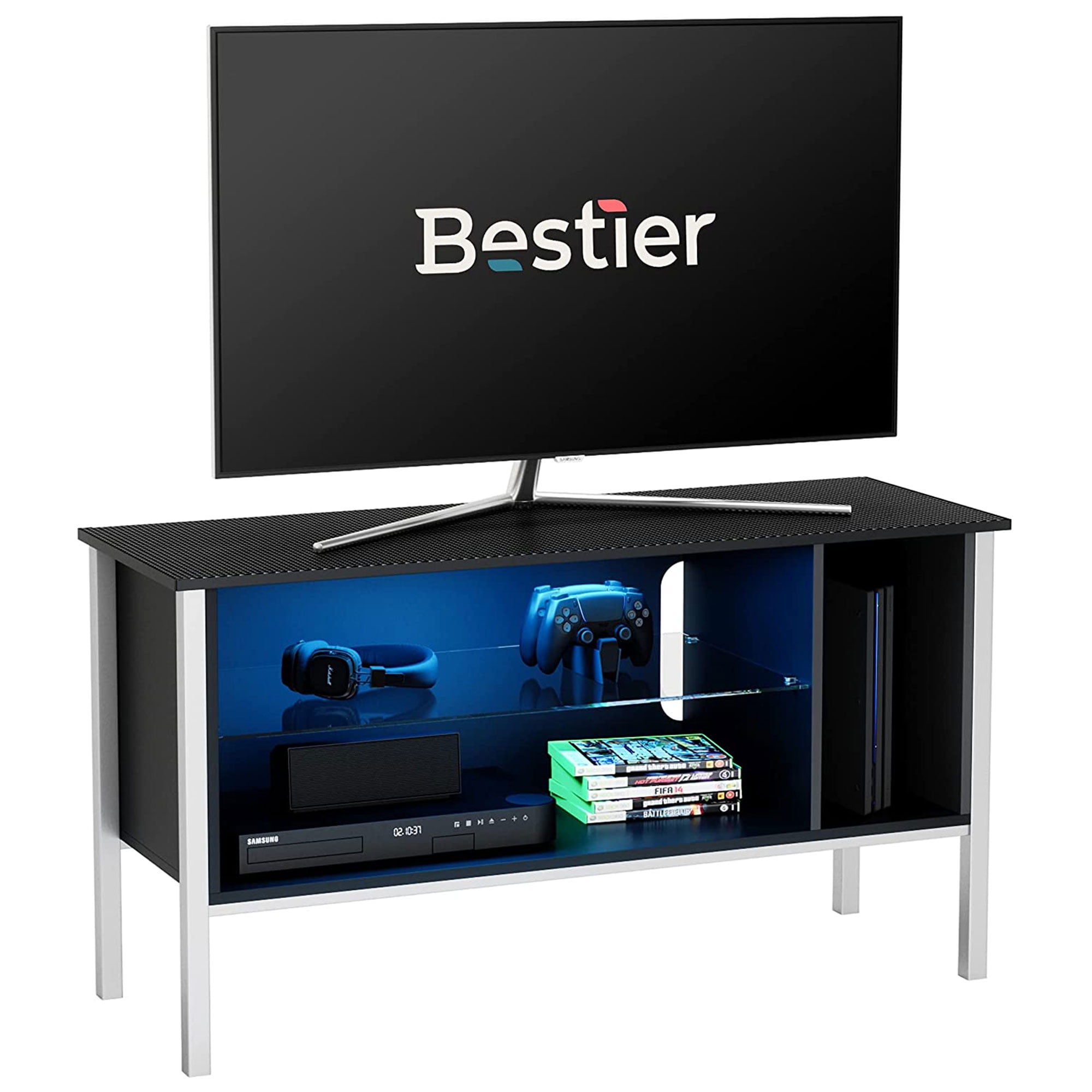 Bestier Gaming Entertainment TV Stand Center 44in Black Carbon Fiber