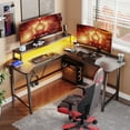 thumbnail image 1 of Bestier Gaming Room Collection L-Shaped Computer Desk with Monitor Stand and LED Lights, Black, 1 of 6