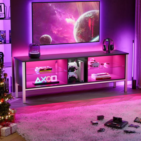 Bestier Gaming TV Stand for TVs up to 70" LED Entertainment Center for PS4 in Carbon Fiber