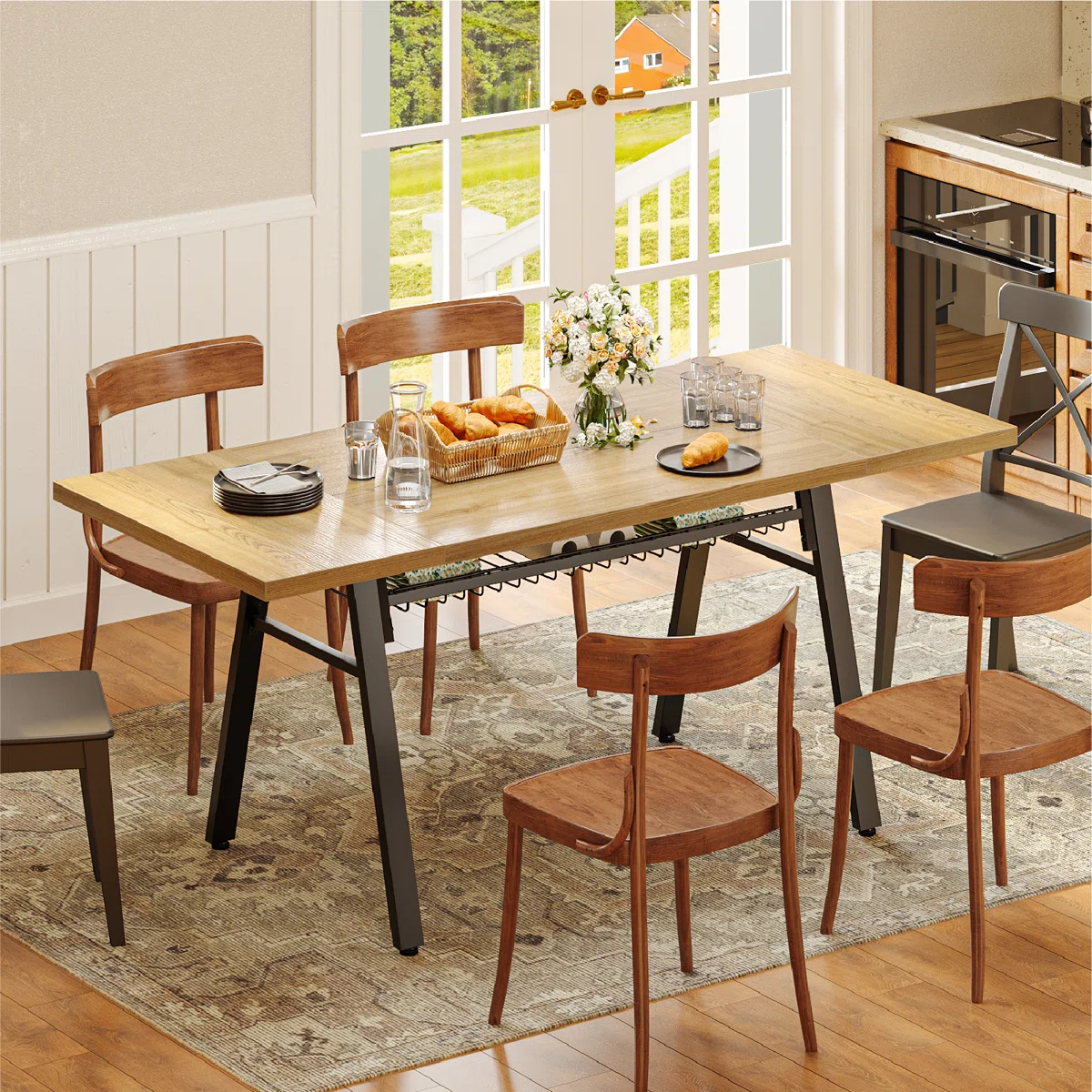 Bestier Gordon 70'' Rectangle Dining Table with Basket Storage , Wood ...