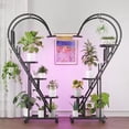 thumbnail image 1 of Bestier Heart Shaped Plant Stand with Grow Lights & Wheels, 5-Tier Tall Metal Plant Shelf Display Shelf with Hanging Hooks for Indoor & Outdoor, Black, 1 of 7