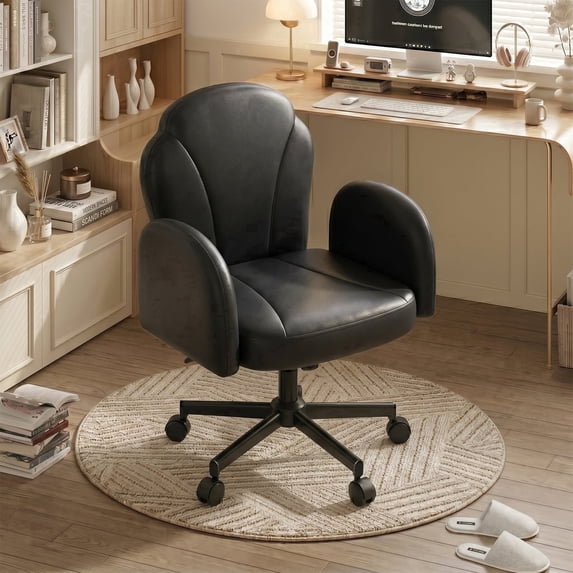 Bestier Ergonomic Office Chair,Criss Cross Swivel Computer Desk Chair with Flip Up Arms,Vanity Chair,Black PU Leather