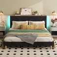thumbnail image 1 of Bestier King Platform Bed with Adjustable Storage Headboard Shelf, LED Corduroy Upholstered Bed Frame, Black, 1 of 9