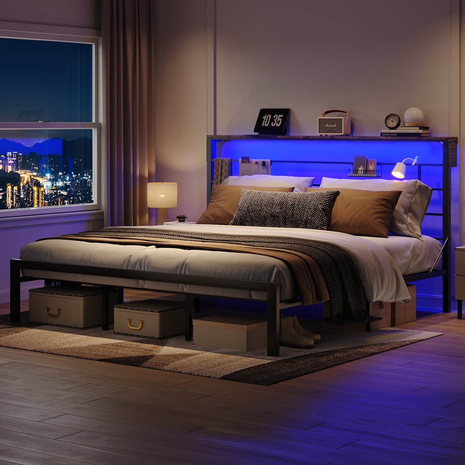 Walmart queen platform bed frame with headboard discount