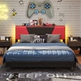 thumbnail image 1 of Bestier King Size Bed Frame with LED Adjustable Storage headboard, PU Leather Upholstered Platform Bed, Black & Red, 1 of 9