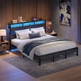 thumbnail image 1 of Bestier King Size Platform Bed Frame with Storage Headboard, LED Lights & USB Charging Station, Metal Bed Frame Black, 1 of 12