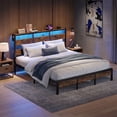 thumbnail image 1 of Bestier King Size Platform Bed Frame with Storage Headboard, LED Lights & USB Charging Station, Metal Bed Frame Rustic Brown, 1 of 13